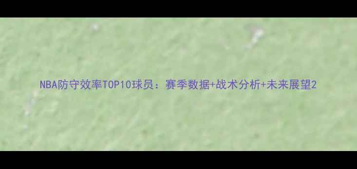 图片 NBA防守效率TOP10球员：赛季数据+战术分析+未来展望2