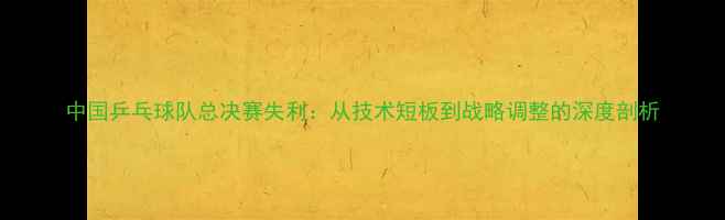 图片 中国乒乓球队总决赛失利：从技术短板到战略调整的深度剖析
