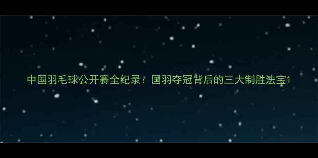 图片 中国羽毛球公开赛全纪录：国羽夺冠背后的三大制胜法宝1