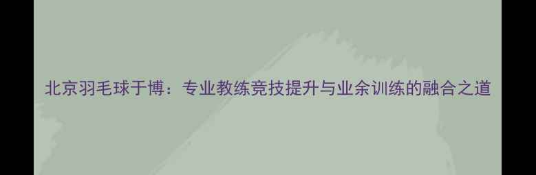 图片 北京羽毛球于博：专业教练竞技提升与业余训练的融合之道