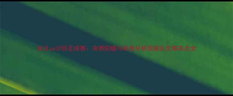 图片 埃及vs沙特足球赛：决赛前瞻与战报分析国家队交锋亮点全