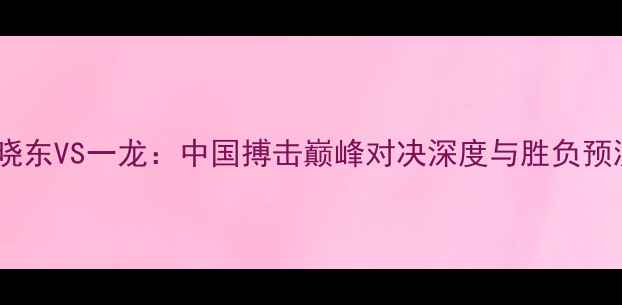 图片 徐晓东VS一龙：中国搏击巅峰对决深度与胜负预测1