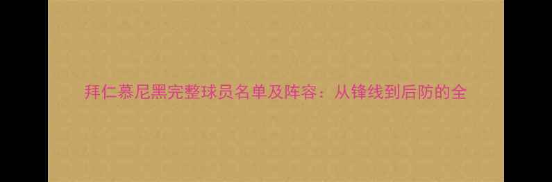 图片 拜仁慕尼黑完整球员名单及阵容：从锋线到后防的全