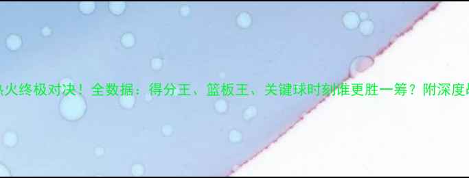 图片 湖人vs热火终极对决！全数据：得分王、篮板王、关键球时刻谁更胜一筹？附深度战术拆解