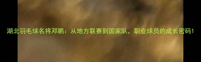 图片 湖北羽毛球名将邓鹏：从地方联赛到国家队，职业球员的成长密码1